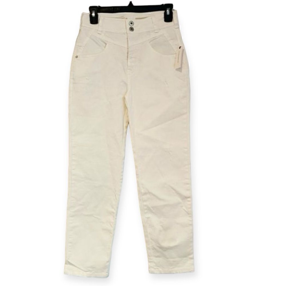 Pilcro and the Letterpress White Distressed Hi Waist Double Button Jeans Size 26